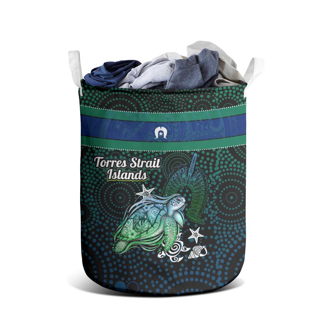 Torres Strait Islands Sea Turtle and Dhari Laundry Basket Oceanic Indigenous Dotwork Tribal Illustration