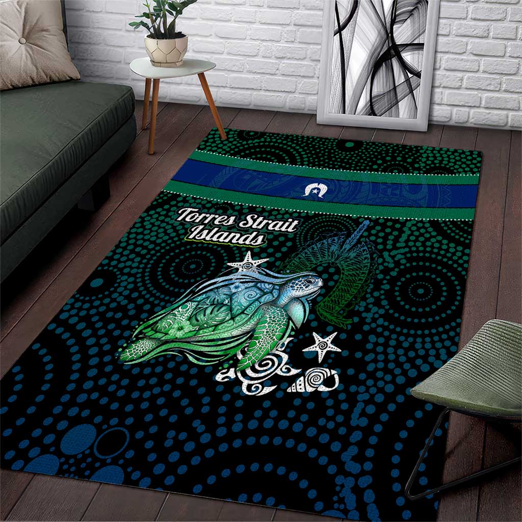 Torres Strait Islands Sea Turtle and Dhari Area Rug Oceanic Indigenous Dotwork Tribal Illustration