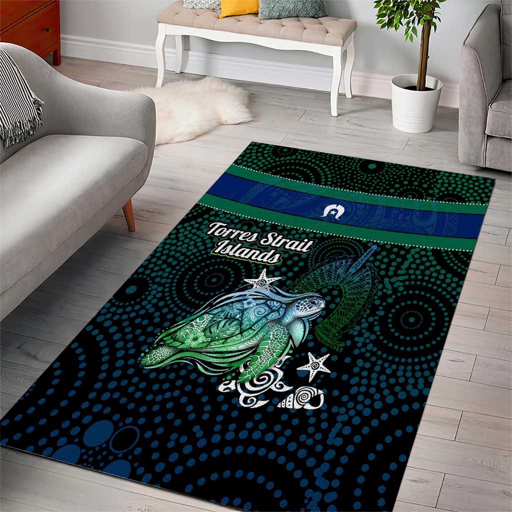 Torres Strait Islands Sea Turtle and Dhari Area Rug Oceanic Indigenous Dotwork Tribal Illustration