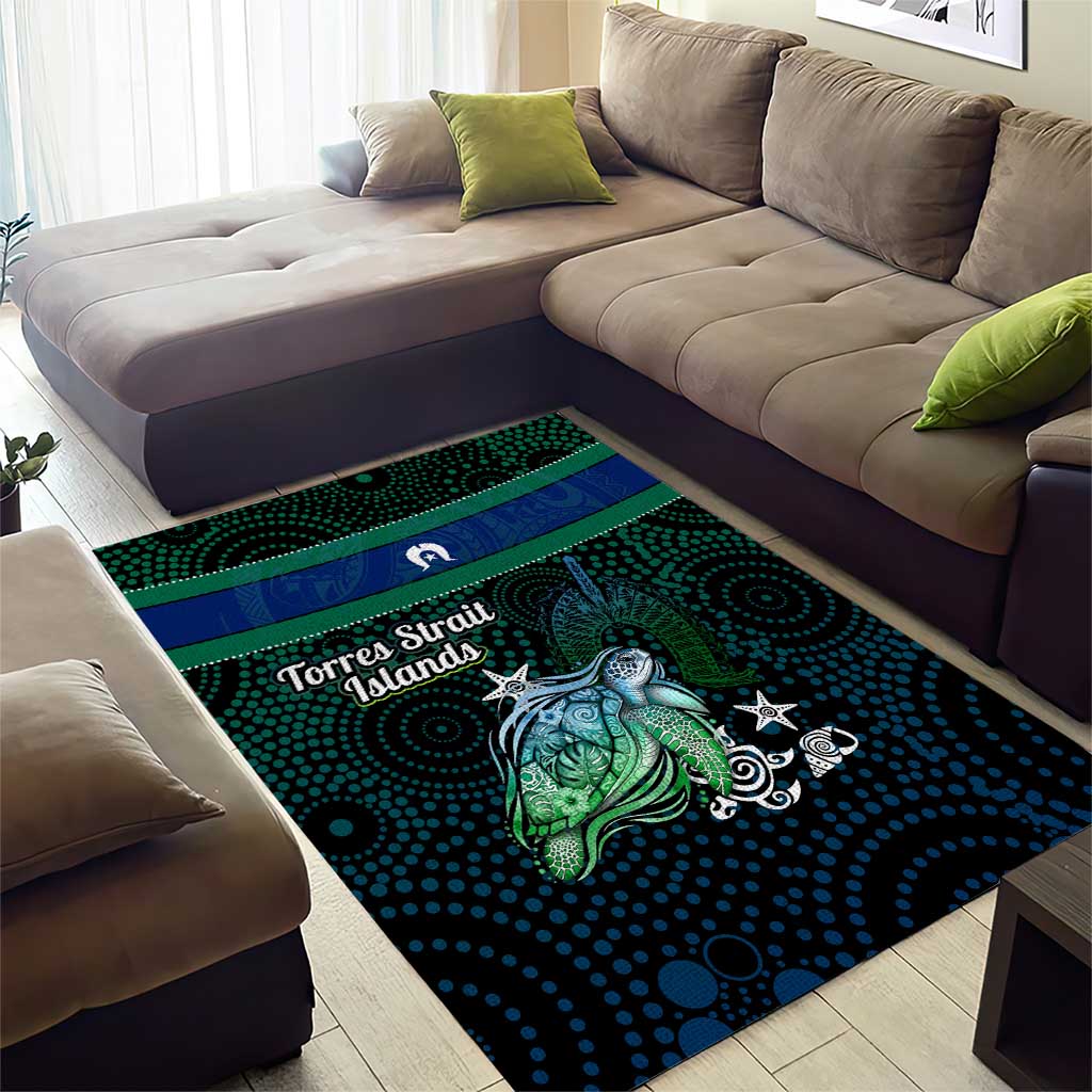 Torres Strait Islands Sea Turtle and Dhari Area Rug Oceanic Indigenous Dotwork Tribal Illustration