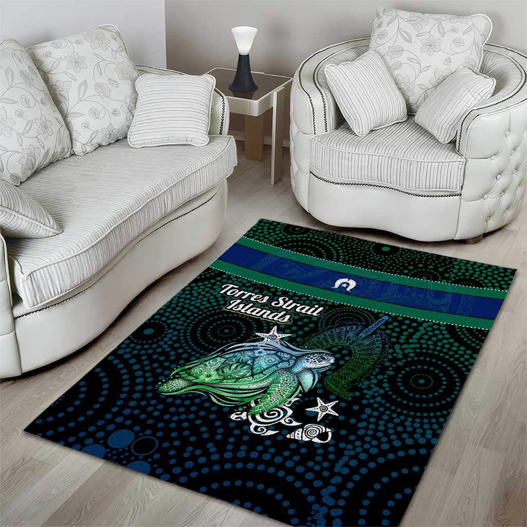 Torres Strait Islands Sea Turtle and Dhari Area Rug Oceanic Indigenous Dotwork Tribal Illustration