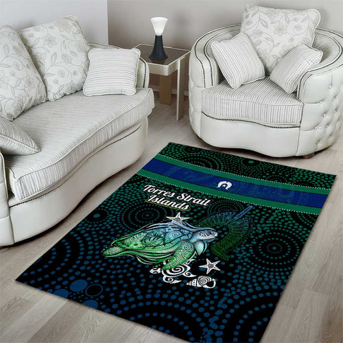 Torres Strait Islands Sea Turtle and Dhari Area Rug Oceanic Indigenous Dotwork Tribal Illustration
