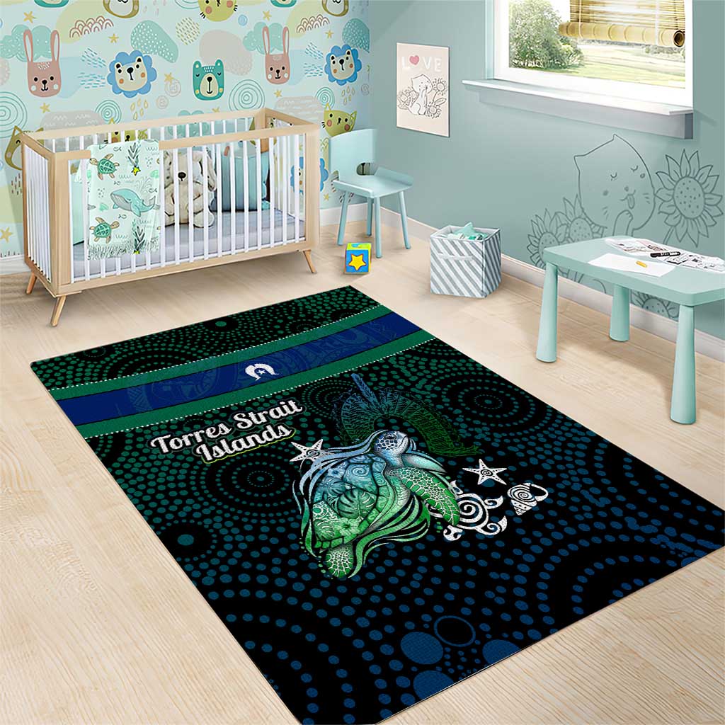 Torres Strait Islands Sea Turtle and Dhari Area Rug Oceanic Indigenous Dotwork Tribal Illustration
