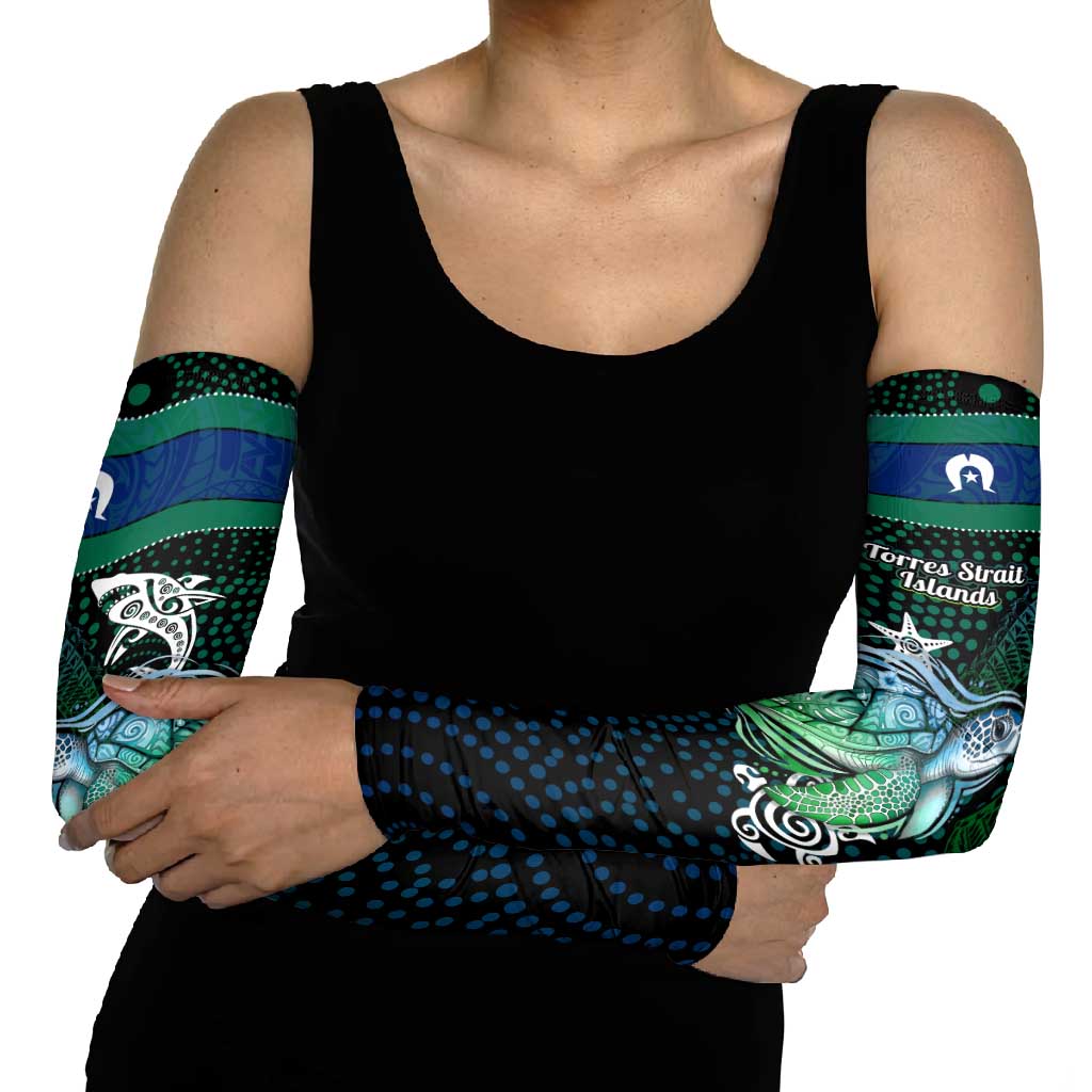 Torres Strait Islands Sea Turtle and Dhari Arm Sleeves Oceanic Indigenous Dotwork Tribal Illustration