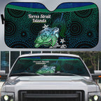 Torres Strait Islands Sea Turtle and Dhari Auto Sun Shade Oceanic Indigenous Dotwork Tribal Illustration