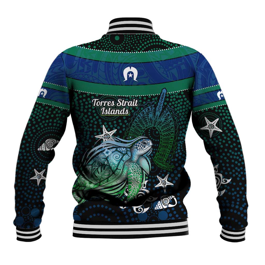 Torres Strait Islands Sea Turtle and Dhari Baseball Jacket Oceanic Indigenous Dotwork Tribal Illustration