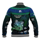 Torres Strait Islands Sea Turtle and Dhari Baseball Jacket Oceanic Indigenous Dotwork Tribal Illustration