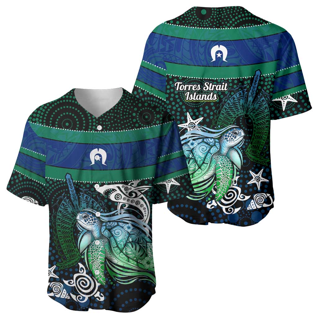 Torres Strait Islands Sea Turtle and Dhari Baseball Jersey Oceanic Indigenous Dotwork Tribal Illustration