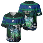 Torres Strait Islands Sea Turtle and Dhari Baseball Jersey Oceanic Indigenous Dotwork Tribal Illustration
