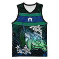 Torres Strait Islands Sea Turtle and Dhari Basketball Jersey Oceanic Indigenous Dotwork Tribal Illustration