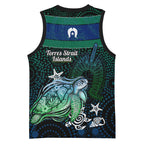 Torres Strait Islands Sea Turtle and Dhari Basketball Jersey Oceanic Indigenous Dotwork Tribal Illustration