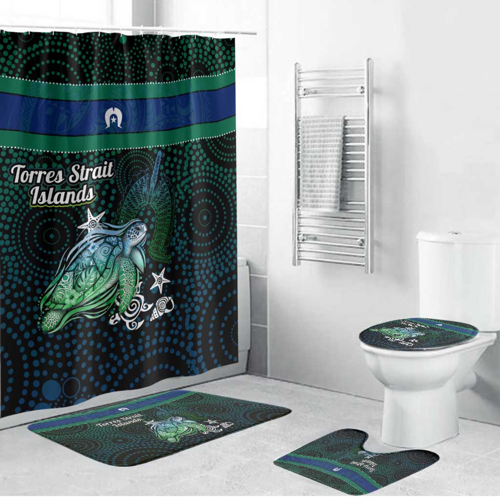 Torres Strait Islands Sea Turtle and Dhari Bathroom Set Oceanic Indigenous Dotwork Tribal Illustration