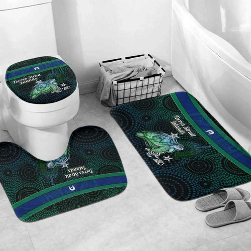 Torres Strait Islands Sea Turtle and Dhari Bathroom Set Oceanic Indigenous Dotwork Tribal Illustration