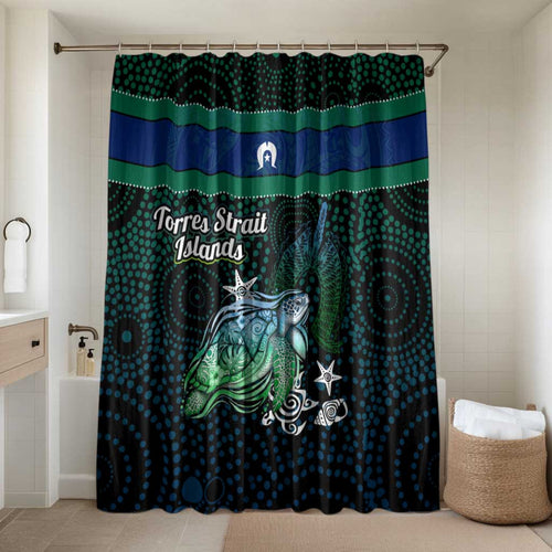 Torres Strait Islands Sea Turtle and Dhari Bathroom Set Oceanic Indigenous Dotwork Tribal Illustration
