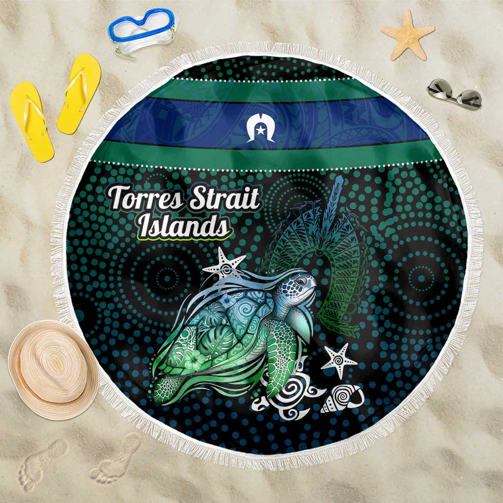Torres Strait Islands Sea Turtle and Dhari Beach Blanket Oceanic Indigenous Dotwork Tribal Illustration