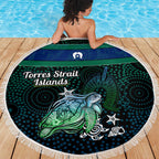 Torres Strait Islands Sea Turtle and Dhari Beach Blanket Oceanic Indigenous Dotwork Tribal Illustration