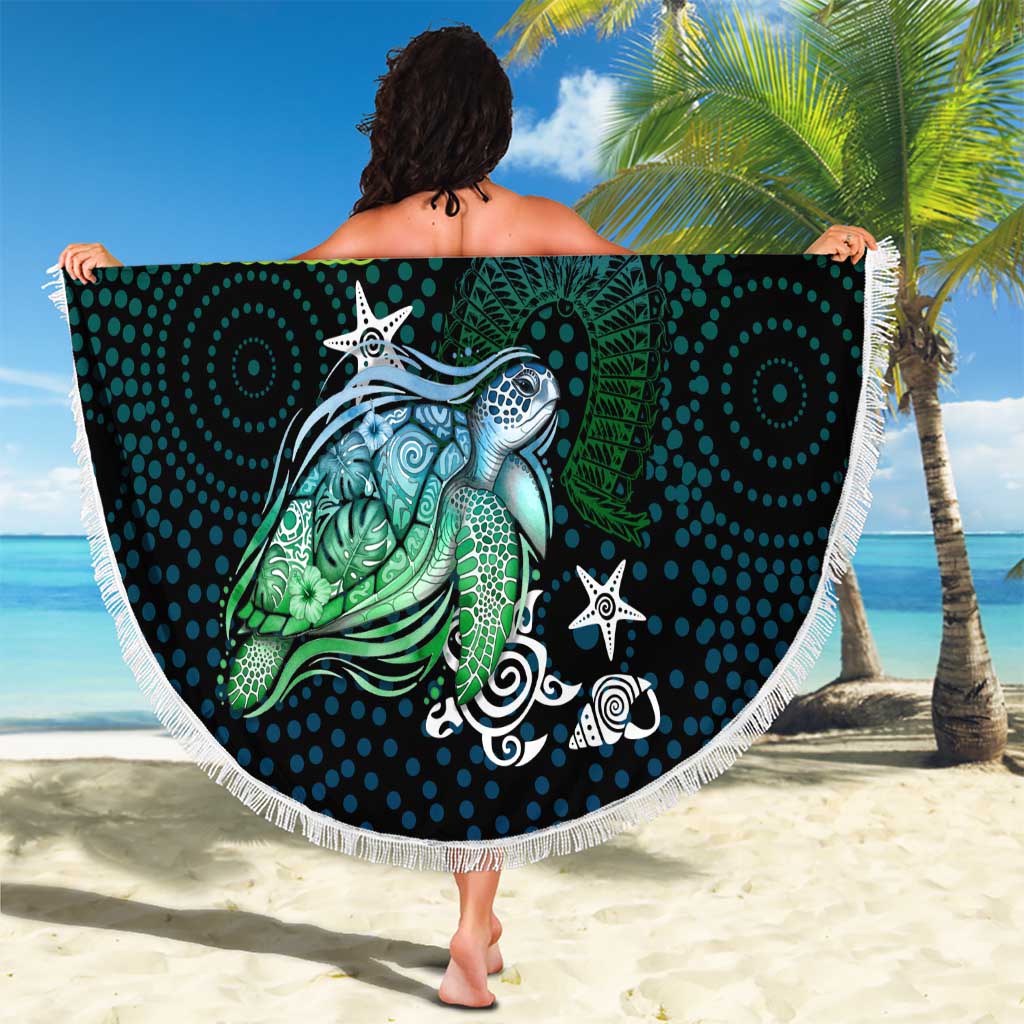 Torres Strait Islands Sea Turtle and Dhari Beach Blanket Oceanic Indigenous Dotwork Tribal Illustration