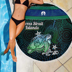 Torres Strait Islands Sea Turtle and Dhari Beach Blanket Oceanic Indigenous Dotwork Tribal Illustration