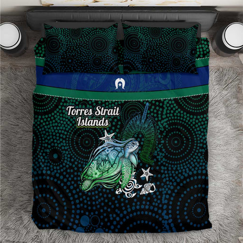 Torres Strait Islands Sea Turtle and Dhari Bedding Set Oceanic Indigenous Dotwork Tribal Illustration