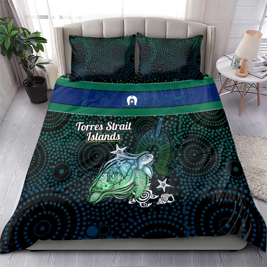 Torres Strait Islands Sea Turtle and Dhari Bedding Set Oceanic Indigenous Dotwork Tribal Illustration