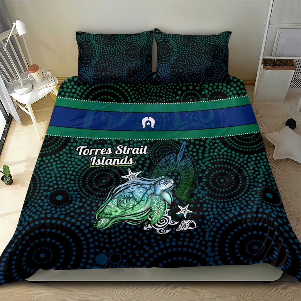 Torres Strait Islands Sea Turtle and Dhari Bedding Set Oceanic Indigenous Dotwork Tribal Illustration