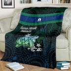 Torres Strait Islands Sea Turtle and Dhari Blanket Oceanic Indigenous Dotwork Tribal Illustration