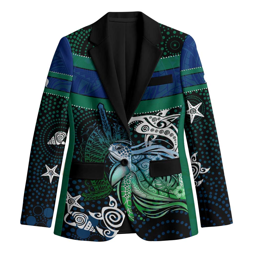 Torres Strait Islands Sea Turtle and Dhari Blazer Oceanic Indigenous Dotwork Tribal Illustration