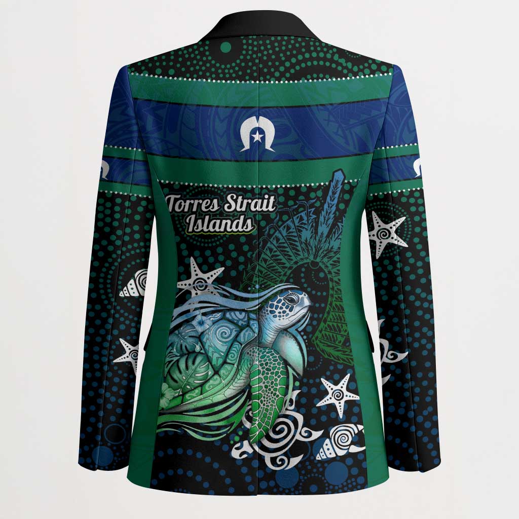Torres Strait Islands Sea Turtle and Dhari Blazer Oceanic Indigenous Dotwork Tribal Illustration