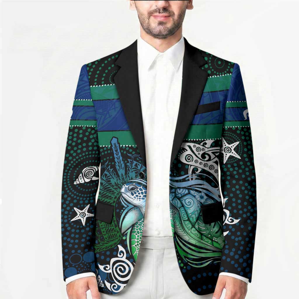 Torres Strait Islands Sea Turtle and Dhari Blazer Oceanic Indigenous Dotwork Tribal Illustration