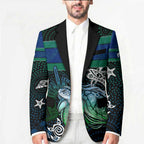 Torres Strait Islands Sea Turtle and Dhari Blazer Oceanic Indigenous Dotwork Tribal Illustration