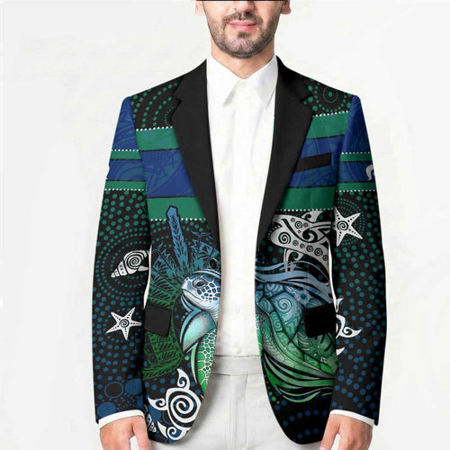 Torres Strait Islands Sea Turtle and Dhari Blazer Oceanic Indigenous Dotwork Tribal Illustration