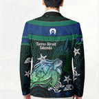 Torres Strait Islands Sea Turtle and Dhari Blazer Oceanic Indigenous Dotwork Tribal Illustration