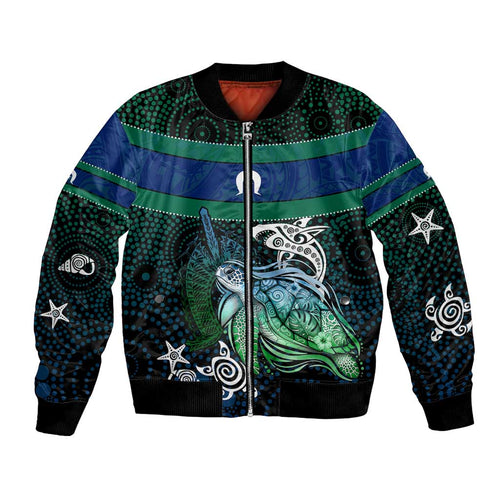 Torres Strait Islands Sea Turtle and Dhari Bomber Jacket Oceanic Indigenous Dotwork Tribal Illustration