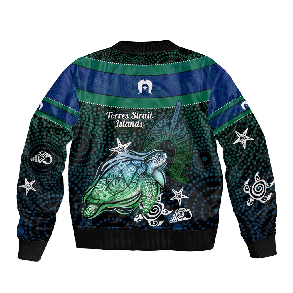 Torres Strait Islands Sea Turtle and Dhari Bomber Jacket Oceanic Indigenous Dotwork Tribal Illustration