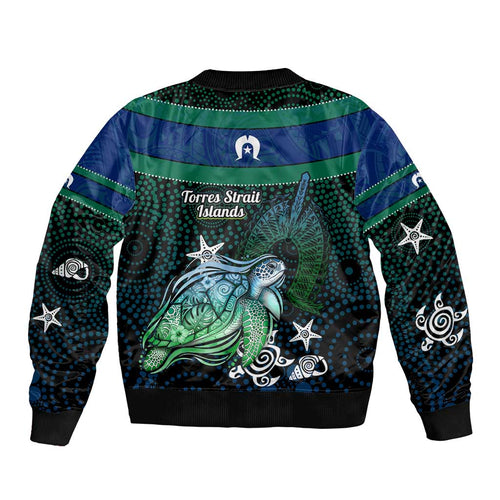 Torres Strait Islands Sea Turtle and Dhari Bomber Jacket Oceanic Indigenous Dotwork Tribal Illustration