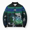 Torres Strait Islands Sea Turtle and Dhari Bomber Puffer Jacket Oceanic Indigenous Dotwork Tribal Illustration