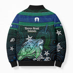 Torres Strait Islands Sea Turtle and Dhari Bomber Puffer Jacket Oceanic Indigenous Dotwork Tribal Illustration