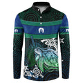 Torres Strait Islands Sea Turtle and Dhari Button Sweatshirt Oceanic Indigenous Dotwork Tribal Illustration