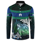 Torres Strait Islands Sea Turtle and Dhari Button Sweatshirt Oceanic Indigenous Dotwork Tribal Illustration
