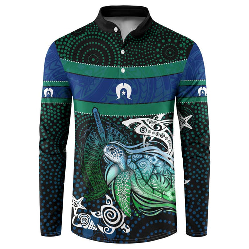 Torres Strait Islands Sea Turtle and Dhari Button Sweatshirt Oceanic Indigenous Dotwork Tribal Illustration