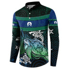 Torres Strait Islands Sea Turtle and Dhari Button Sweatshirt Oceanic Indigenous Dotwork Tribal Illustration