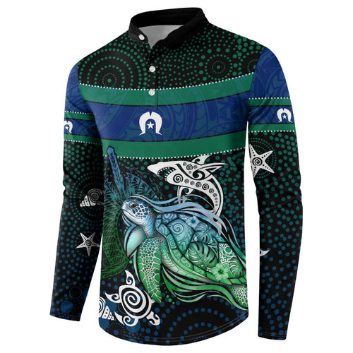 Torres Strait Islands Sea Turtle and Dhari Button Sweatshirt Oceanic Indigenous Dotwork Tribal Illustration