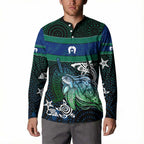 Torres Strait Islands Sea Turtle and Dhari Button Sweatshirt Oceanic Indigenous Dotwork Tribal Illustration