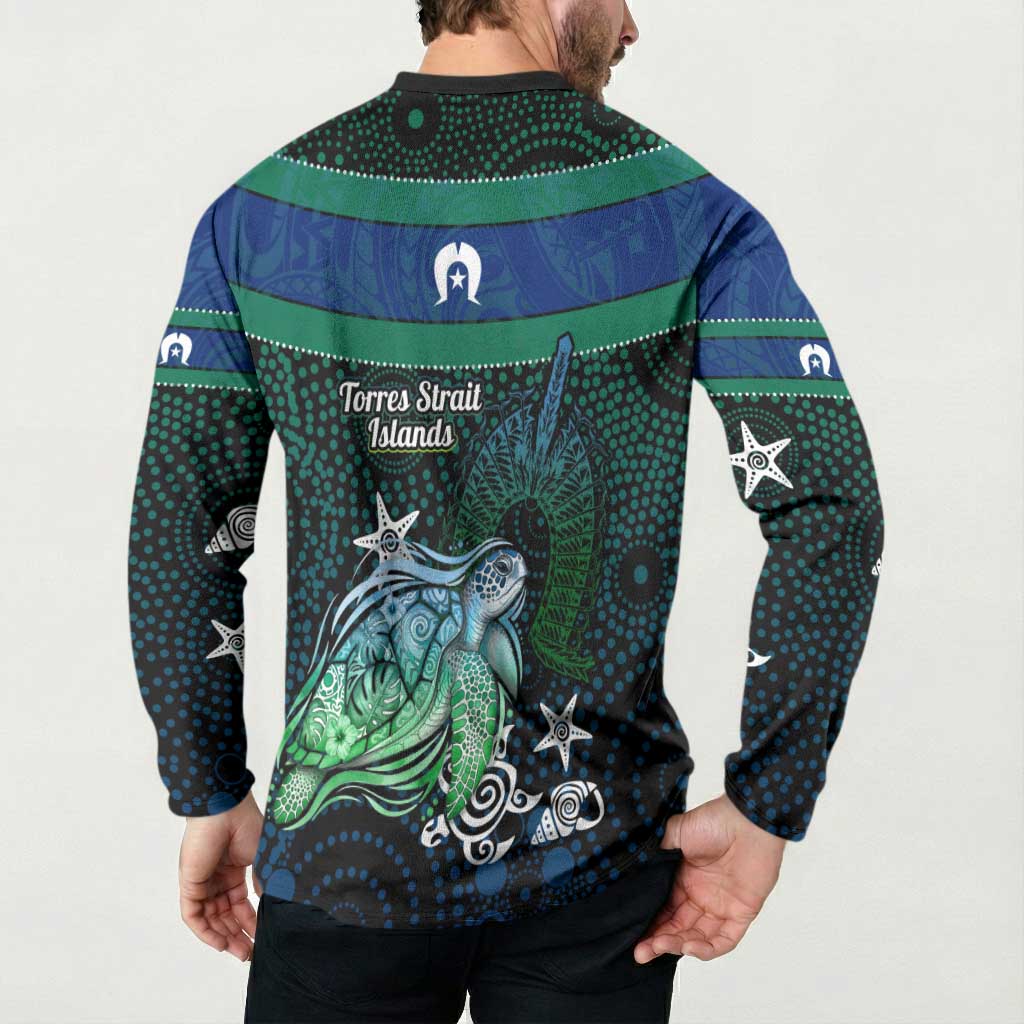 Torres Strait Islands Sea Turtle and Dhari Button Sweatshirt Oceanic Indigenous Dotwork Tribal Illustration