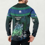 Torres Strait Islands Sea Turtle and Dhari Button Sweatshirt Oceanic Indigenous Dotwork Tribal Illustration