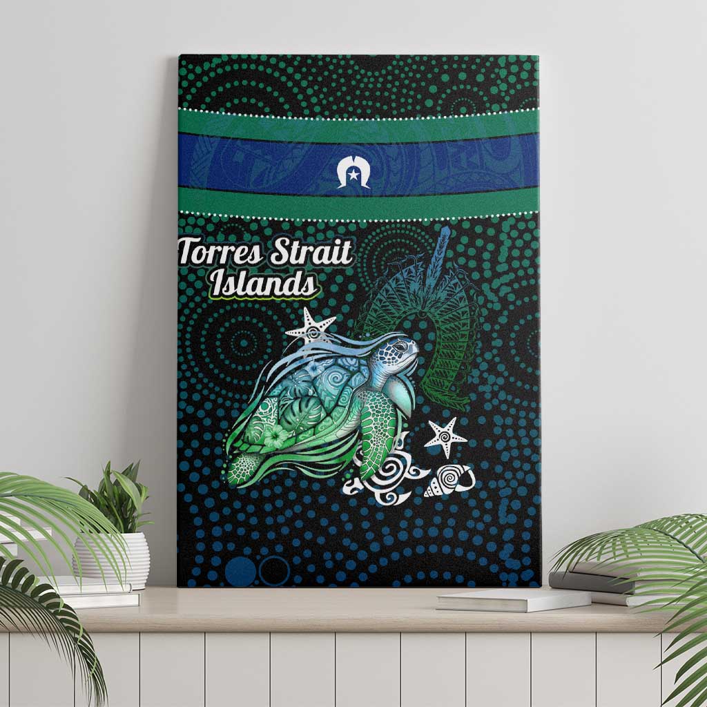 Torres Strait Islands Sea Turtle and Dhari Canvas Wall Art Oceanic Indigenous Dotwork Tribal Illustration