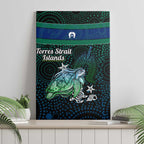 Torres Strait Islands Sea Turtle and Dhari Canvas Wall Art Oceanic Indigenous Dotwork Tribal Illustration
