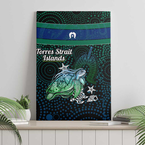 Torres Strait Islands Sea Turtle and Dhari Canvas Wall Art Oceanic Indigenous Dotwork Tribal Illustration