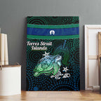 Torres Strait Islands Sea Turtle and Dhari Canvas Wall Art Oceanic Indigenous Dotwork Tribal Illustration