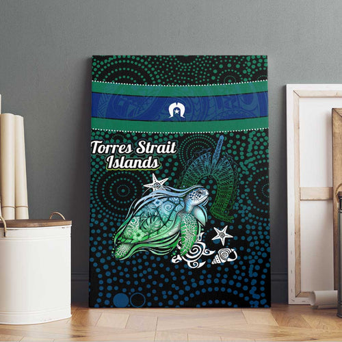 Torres Strait Islands Sea Turtle and Dhari Canvas Wall Art Oceanic Indigenous Dotwork Tribal Illustration